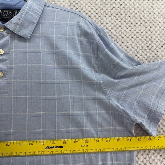 Jos A Bank Traveler Shirt Mens XL Blue Plaid Traditional Fit Polo Short Sleeve - Picture 10 of 11